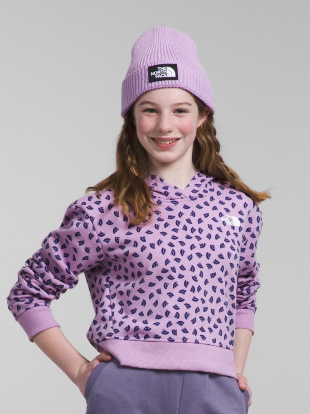 The North Face Girls' Lavender Patterned Hoodie small 7/8